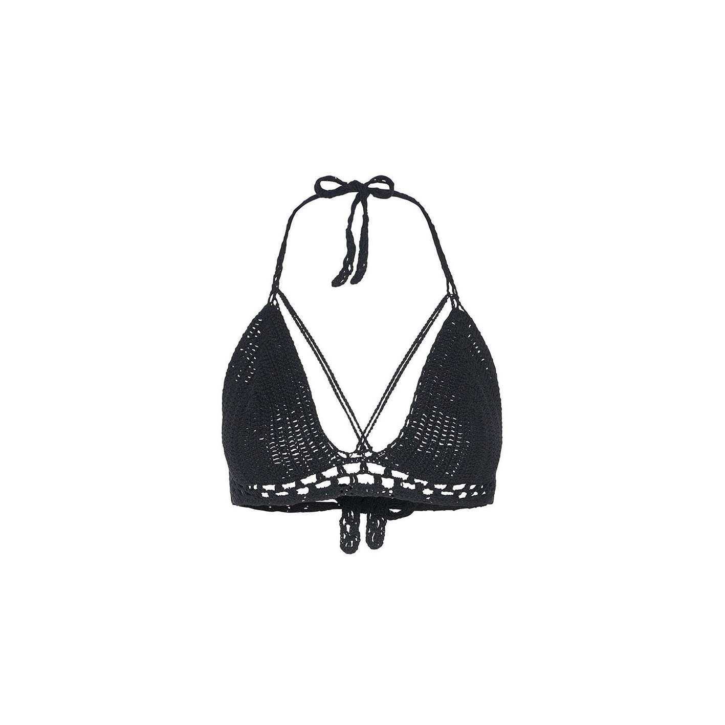Argyle Crochet Bikini Top in Black made with pure cotton